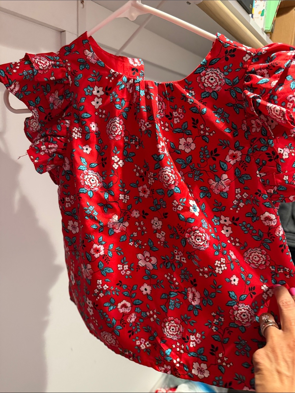 Janie and Jack Red Floral Button-Front Top, romper and floral shorts
